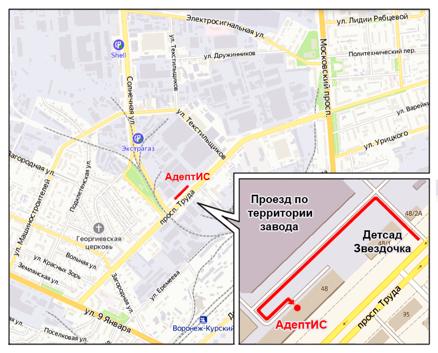 Схема прохода/проезда к офису АдептИС
